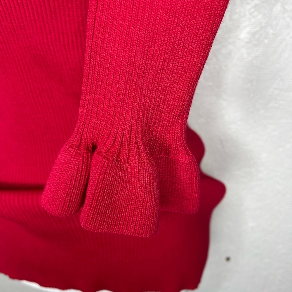 Tahari Vibrant Red Holiday Ribbed Long Ruffled Sleeve Top Party Christmas Large - Picture 8 of 12
